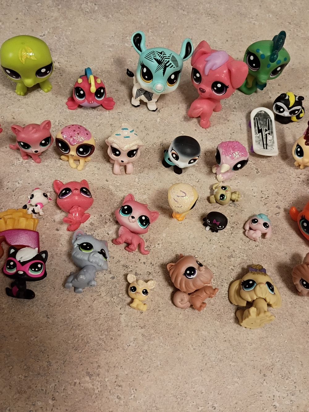 Assorted Small Pets Collectible Toy Lot - Pink, Green, Blue, Yellow